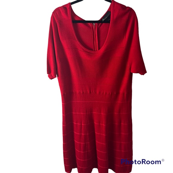Lane Bryant Dresses & Skirts - Lane Bryant 14/16 Red Ribbed Fit & Flare Sweater Dress Short Sleeve Scoop Neck